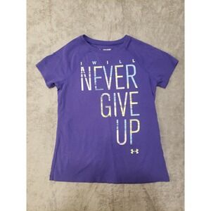Girl's Size Youth Small Under Armor Heat Purple I will Never‎ Give Up Shirt